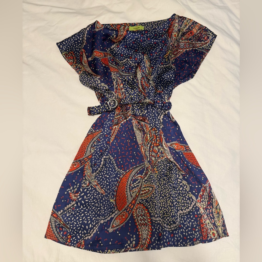 Navy Paisley Belted Women's Dress